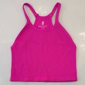 M/L Free People Movement Happiness Runs HOT PINK Ribbed Crop Tank Top